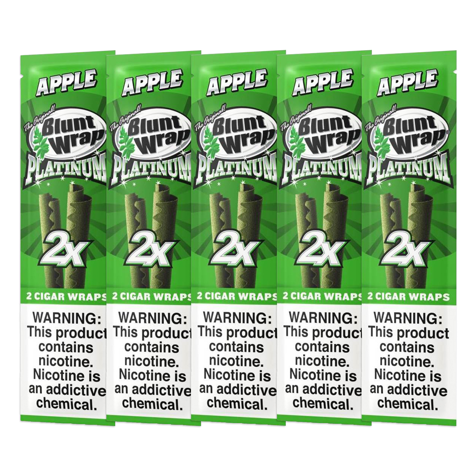 Double Platinum Wraps – Green Apple Flavor Wraps – 5 Pouches (2 Per Pack)