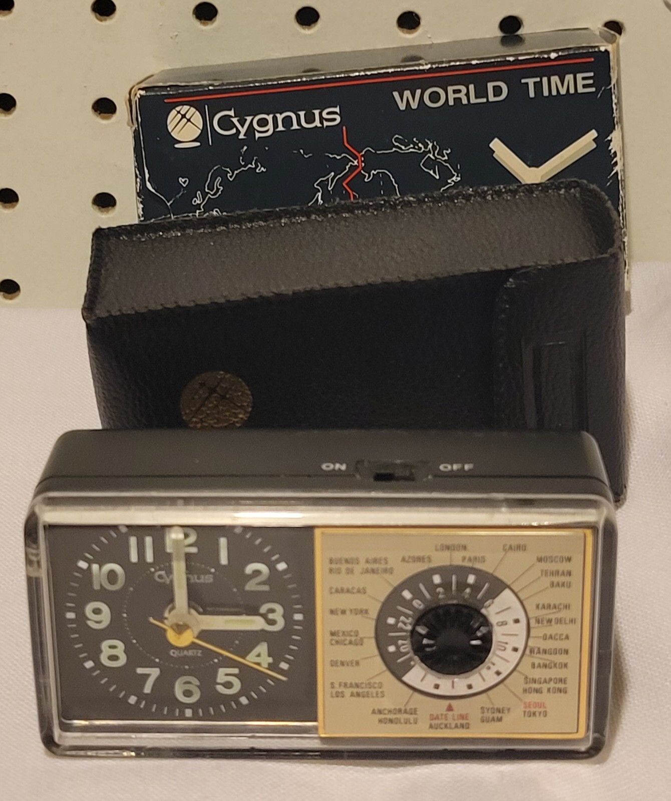 Vtg 1970’s Cygnus Mini Portable World Time Alarm Clock with Case NIB Works
