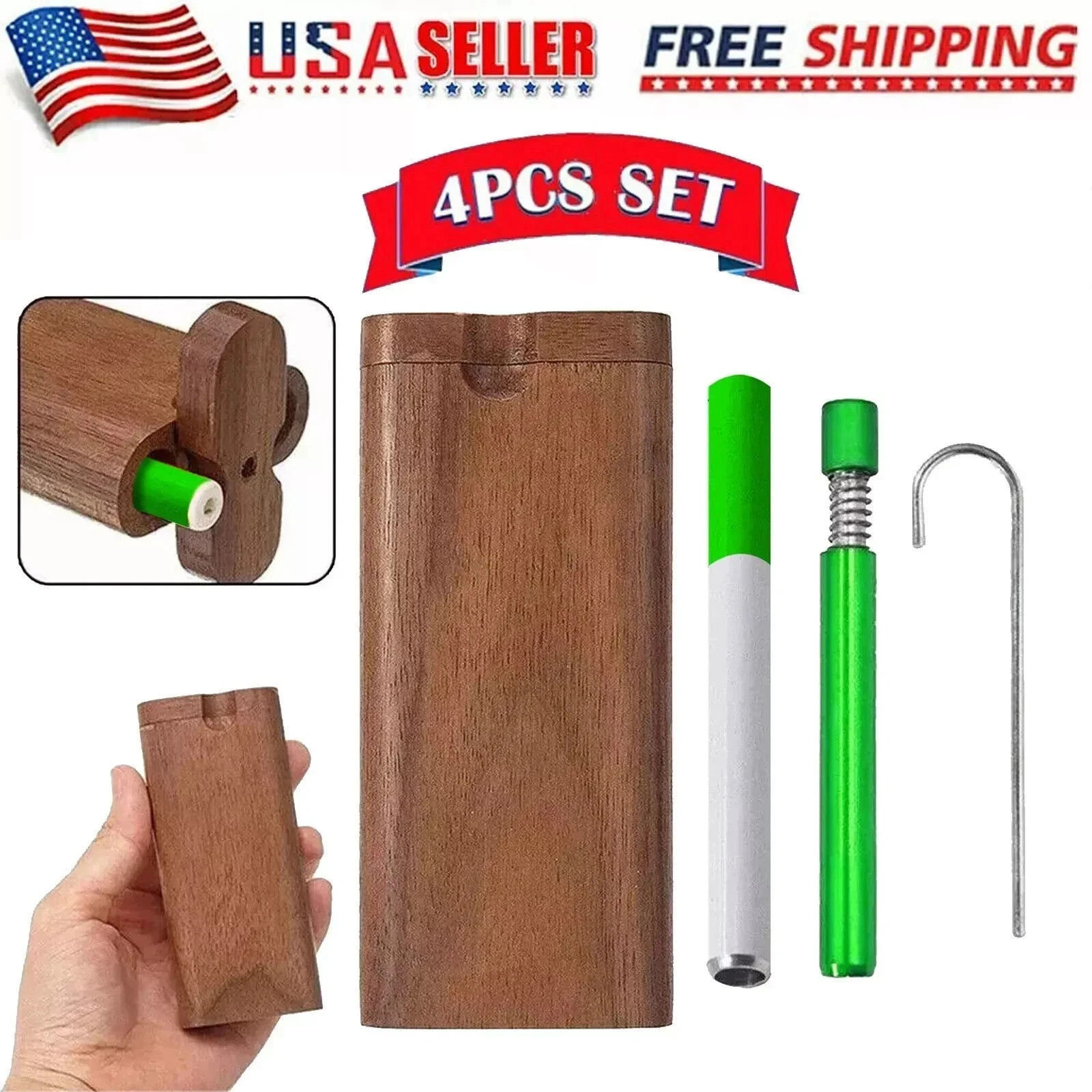 Wooden Dugout Pipe Self Cleaning Metal Bat Poker Smoking Pipe One Hitter Kit US