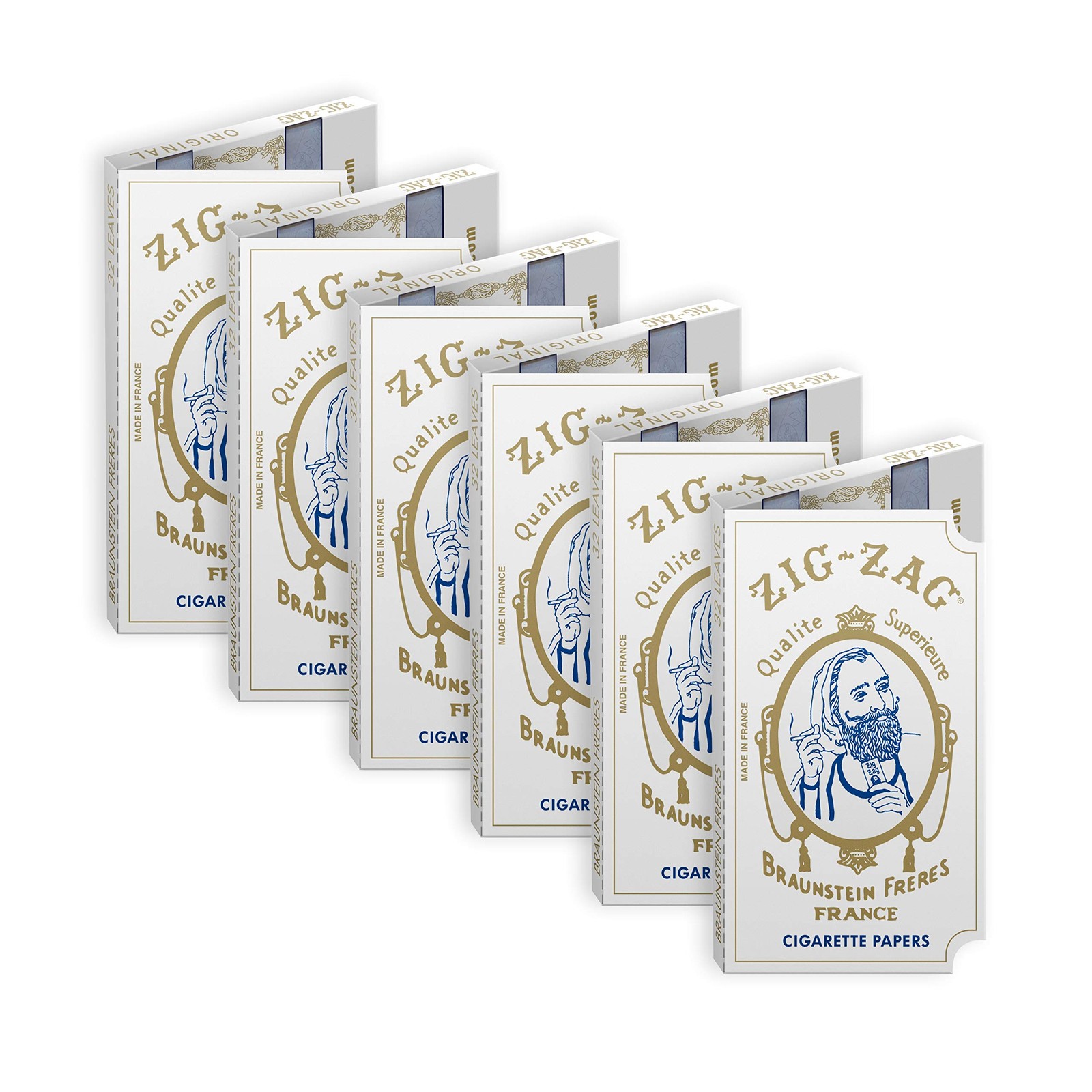 ZIG-ZAG Rolling Papers – Original White 70 mm 32 Count (Pack of 6),