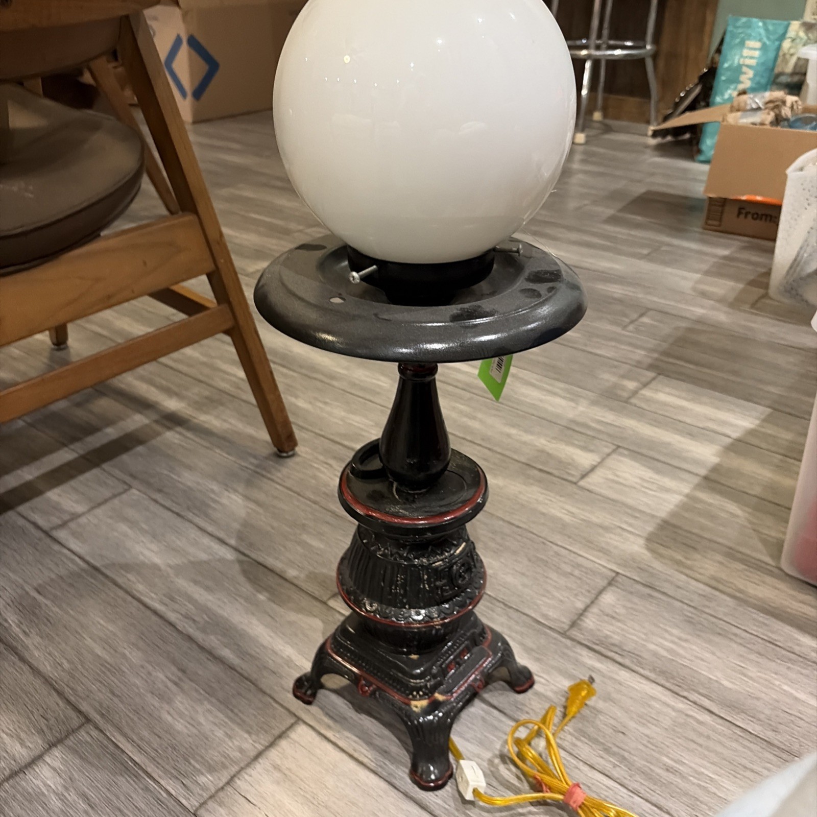 Vintage Pot Belly stove homemade lamp 26″
