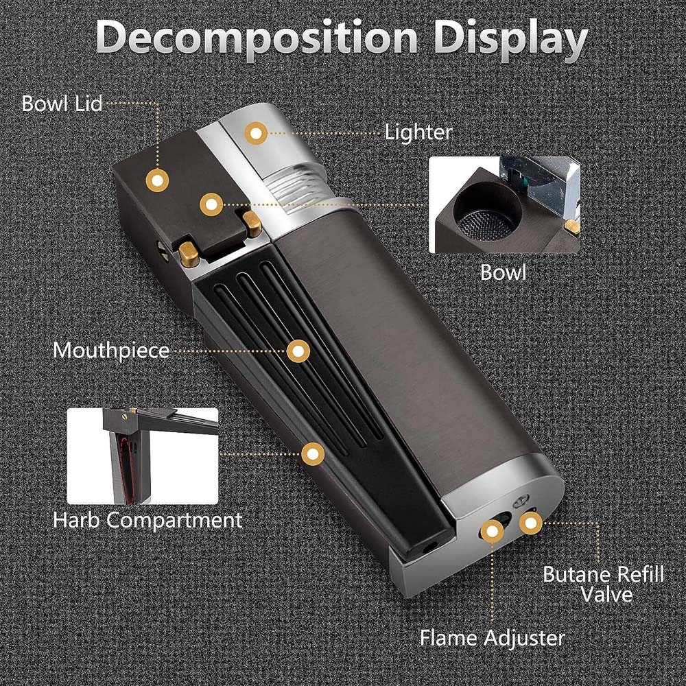 2 in 1 Foldable Metal Lighter Pipe Combination Portable Smoking Lighter