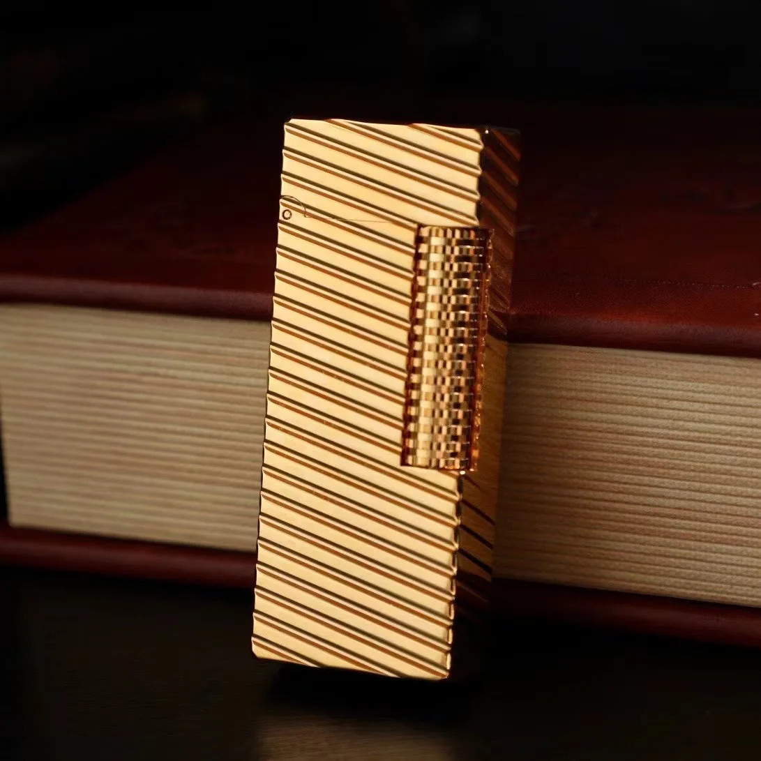 Luxury Classic Kerosene Lighter Gold Brass Wave Stripe Flint Wheel Petrol…