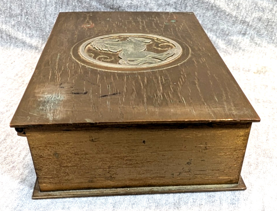 Vintage Silver Crest Plated Bronze Cigarette Box Horse Motif c. 1930 Smith Metal