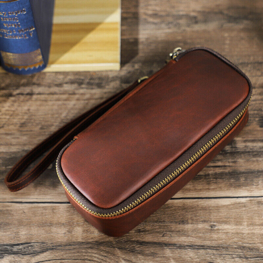Genuine Leather Tobacco Smoking Pipe Case Lighter Bag Portable 2 Pipes Pouch Bag