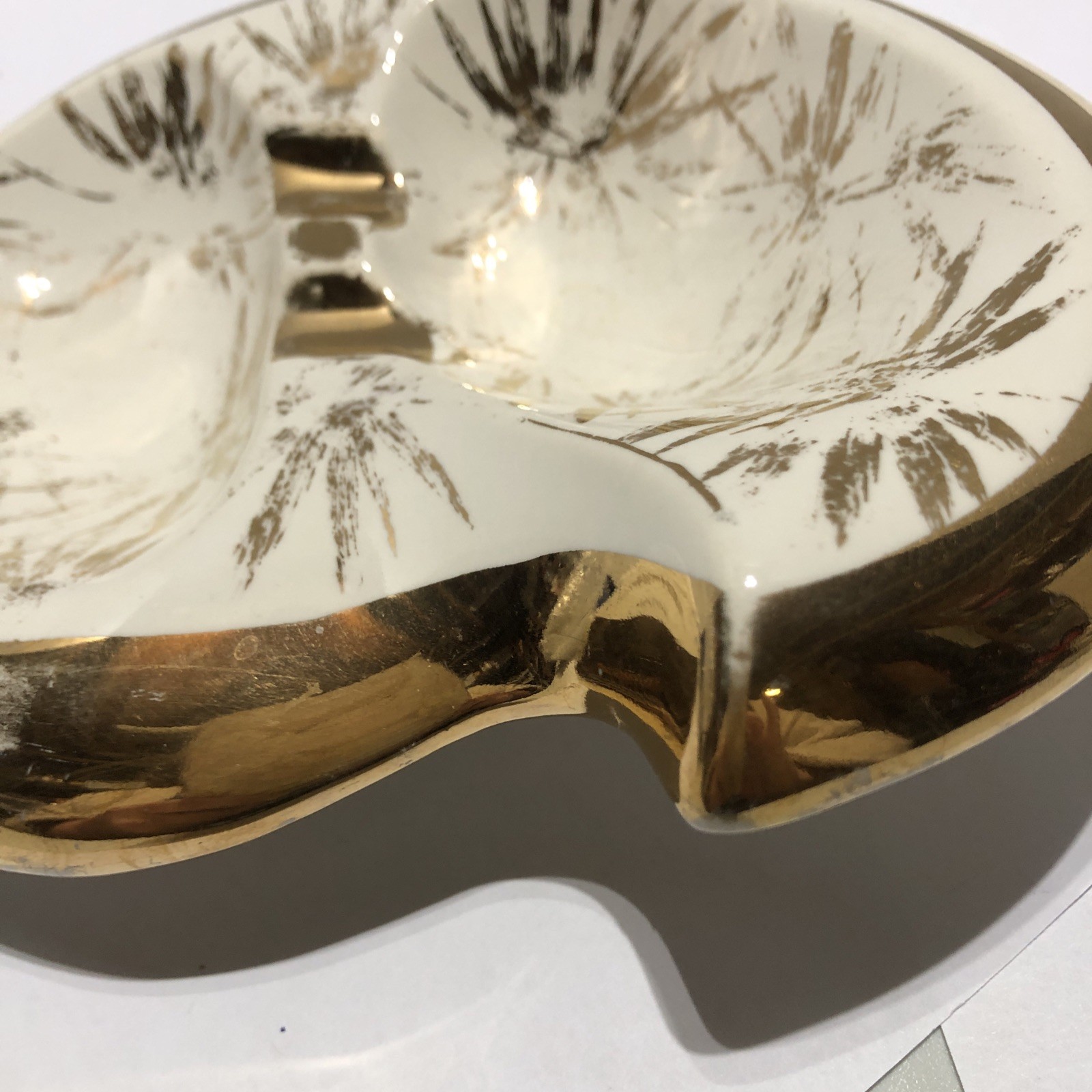 Plymouth Products Phila PA Vintage Ashtray Cream With Gold