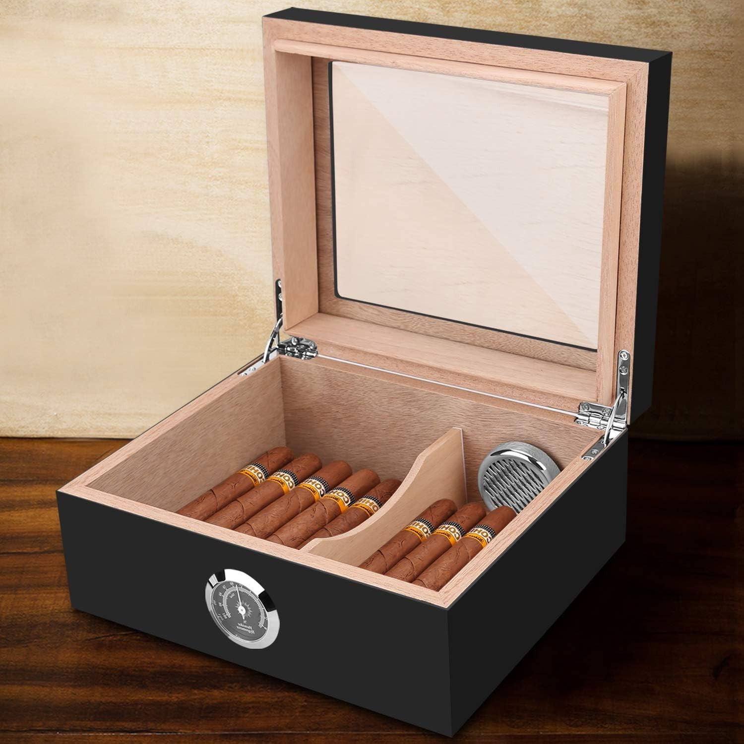 Gifts for Cigar Lovers: Luxury Humidor with Tempered Glass for 25-50 Cigars