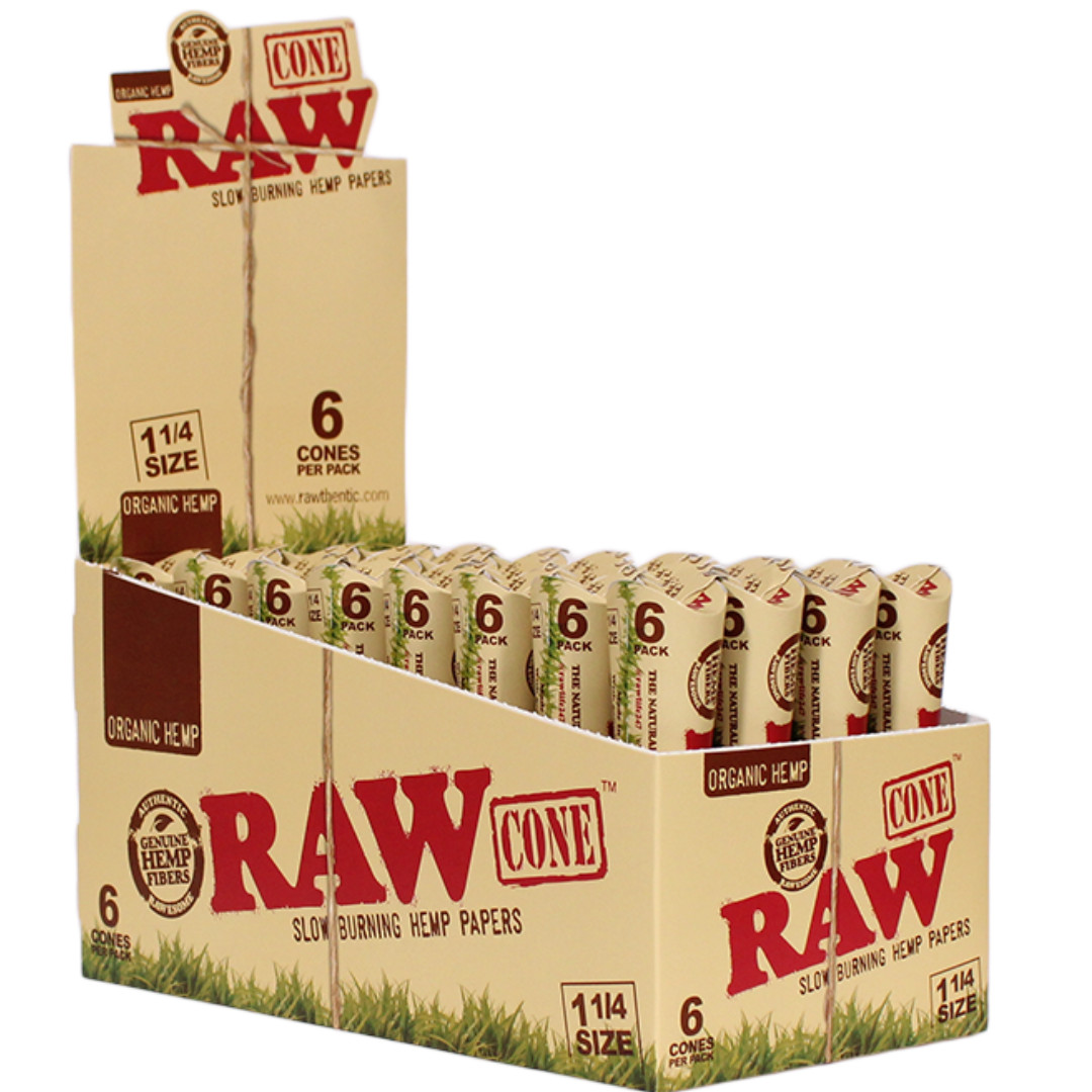 RAW Organic Classic Pre-Rolled Cones 1 1/4 Display Box 32 Packs (192 To Cones)
