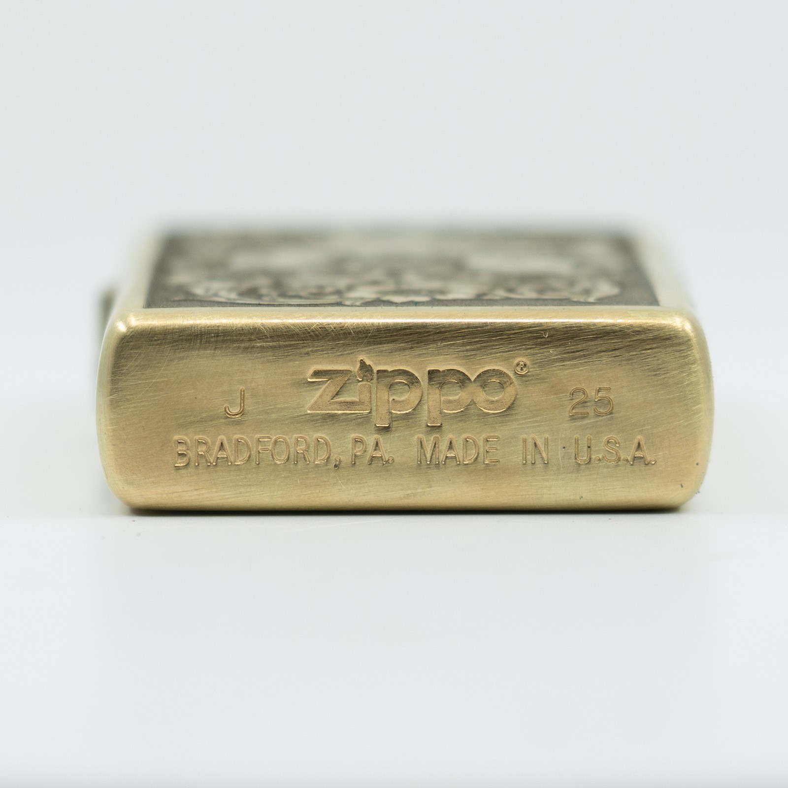 All Brass Zippo Lighter Engraved Three Skull with Western Scrolls