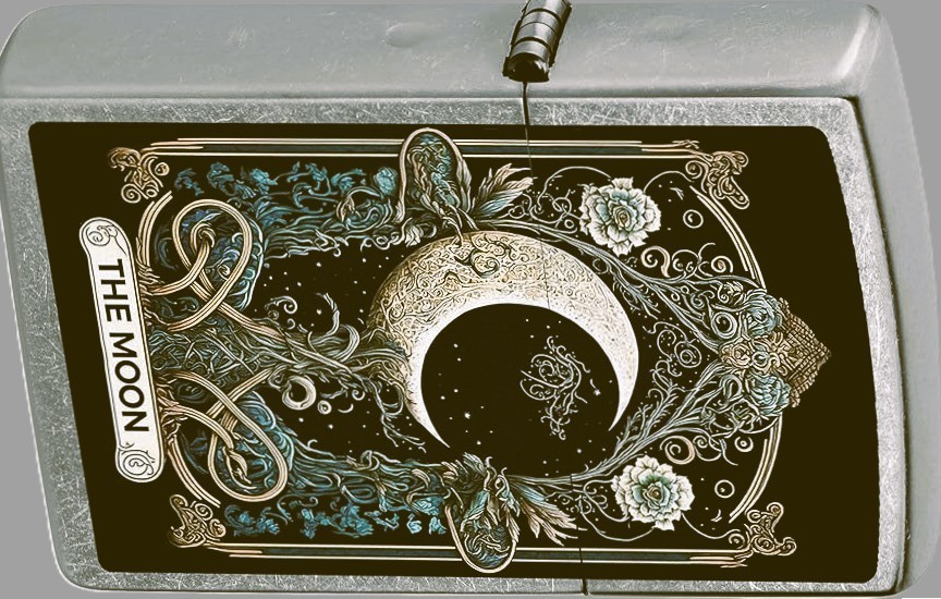 THE MOON TAROT CARD / ZIPPO LIGHTER NEW IN BOX / STREET CHROME & MADE IN USA