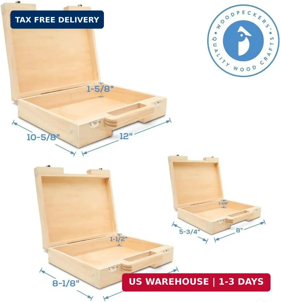 Unfinished Wood Mini Suitcase Box 5.75x8in Craft Storage Cigar Case Wooden!