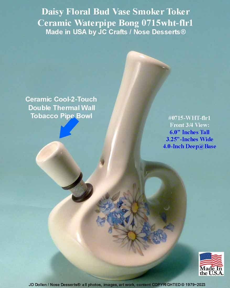 Garden Daisy Flowers Bud Vase Smoker Toker Ceramic Glass Water Pipe Hookah Bong