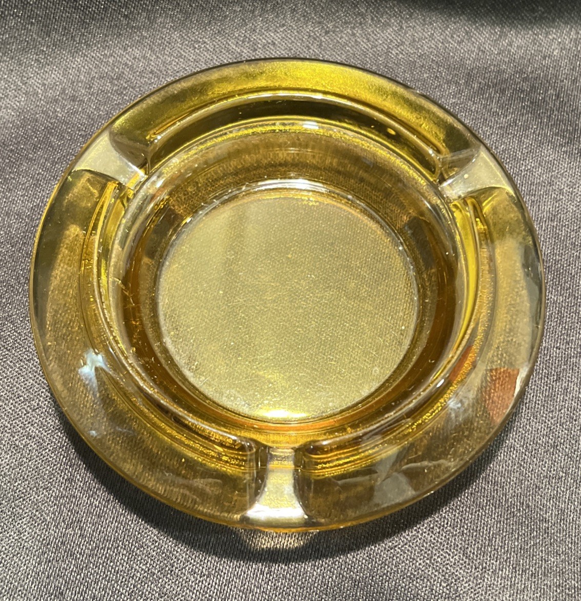 Vintage MCM Amber Clear Glass Ashtray 4” Tobacco Products, Cigar Cigarettes