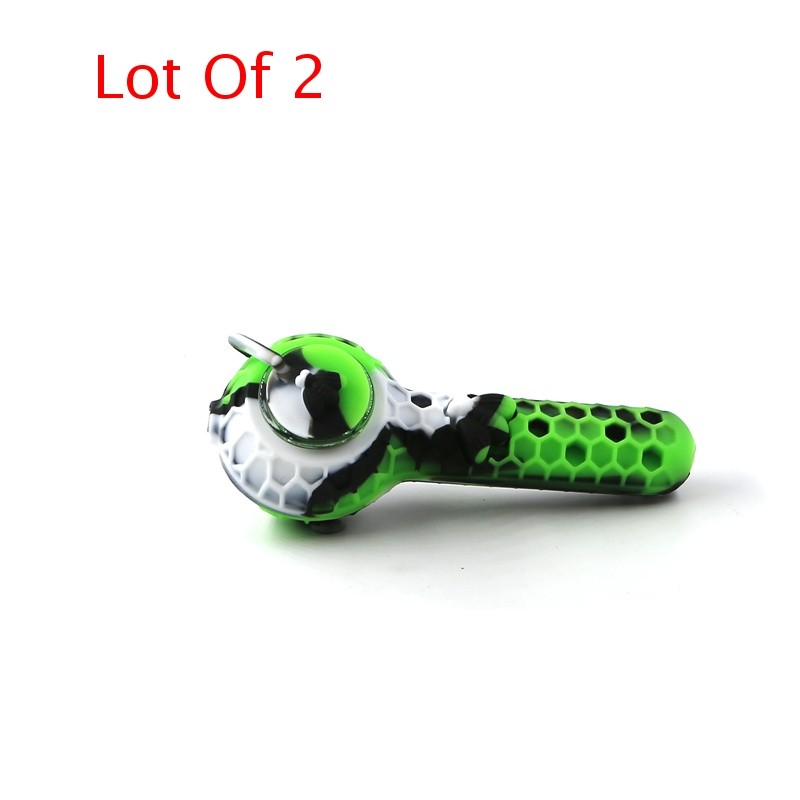 2PCS Portable Random Color Honeycomb Silicone Pipe with Glass Bowl and Cap
