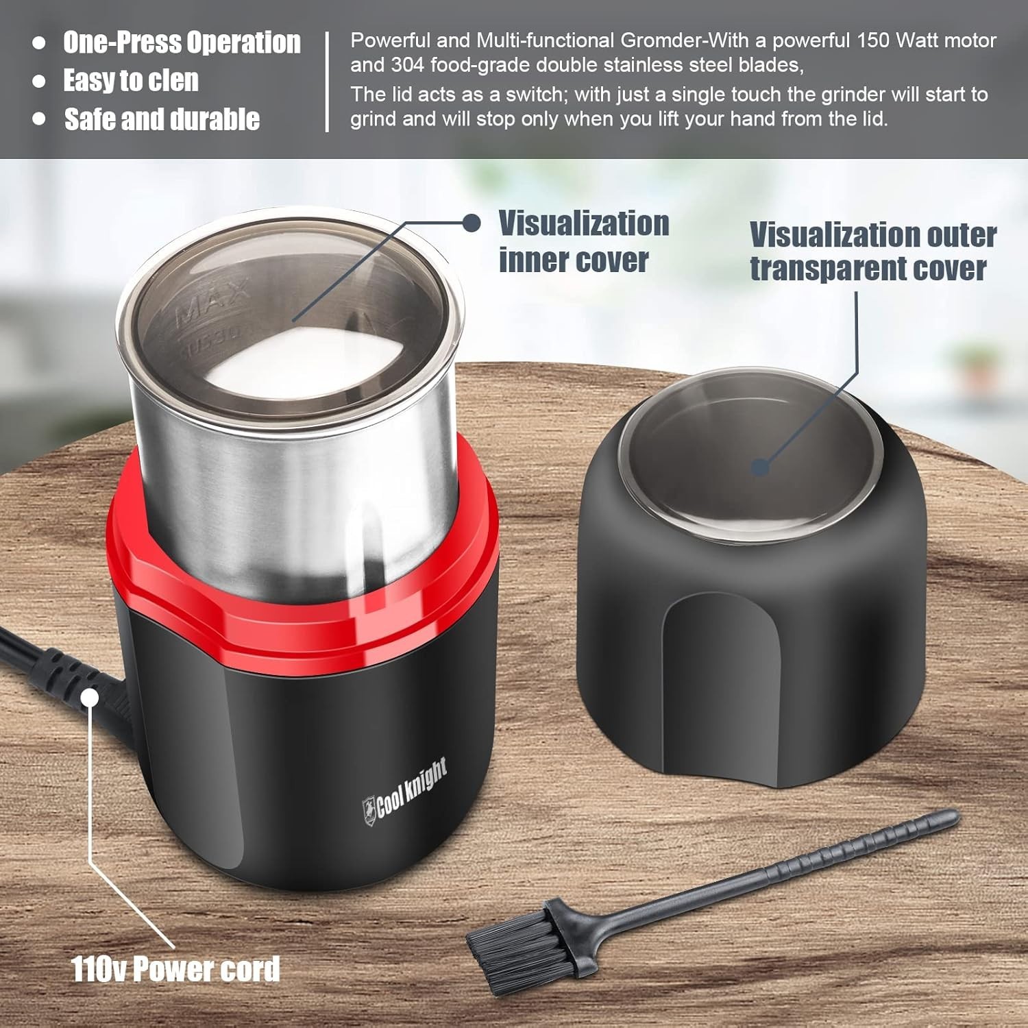High-Performance Black Electric Grinder – Large Capacity & One-Button Operation
