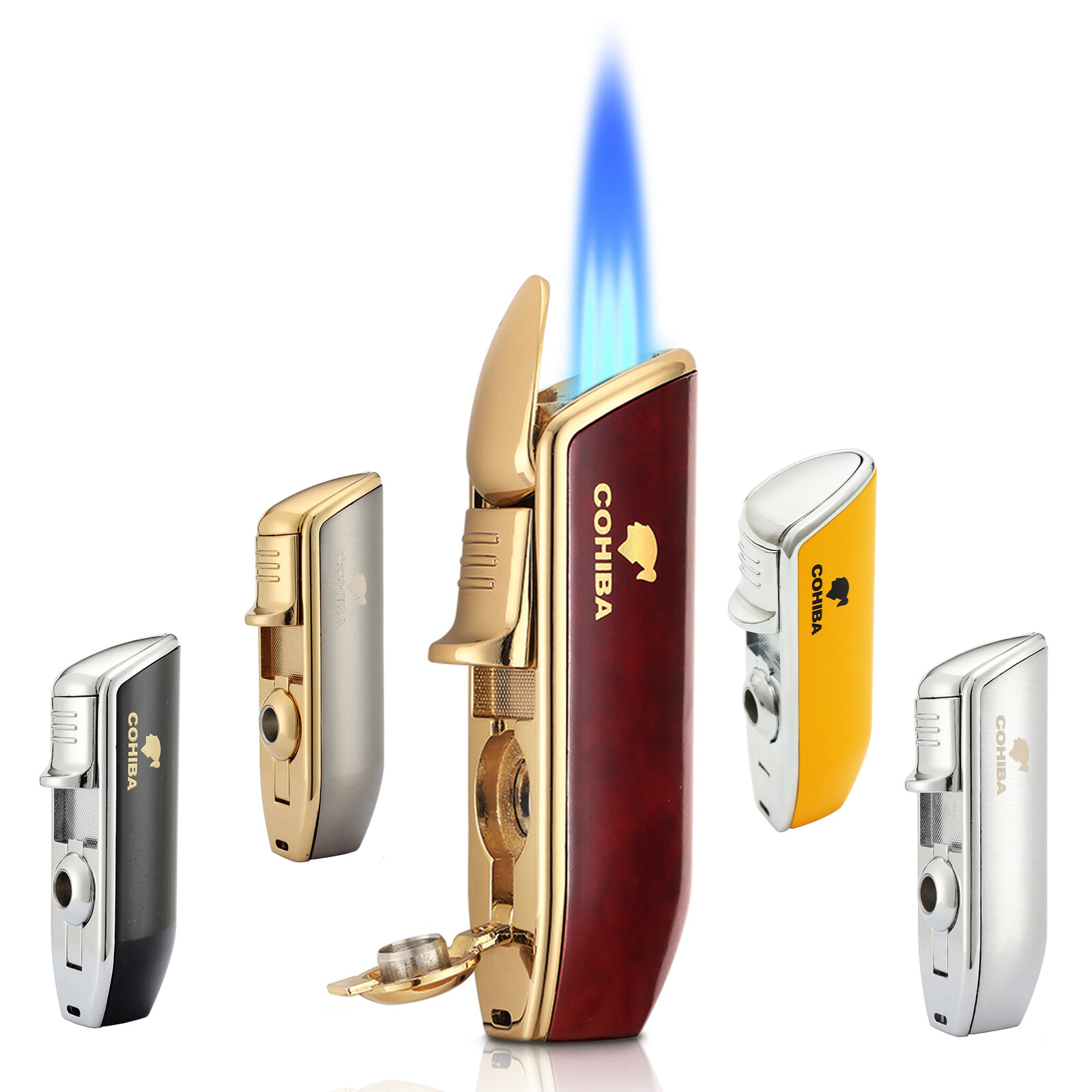 Galiner Metal 3 Torch Flame Pocket Cigar Cigarette Lighter W Punch Butane No Gas