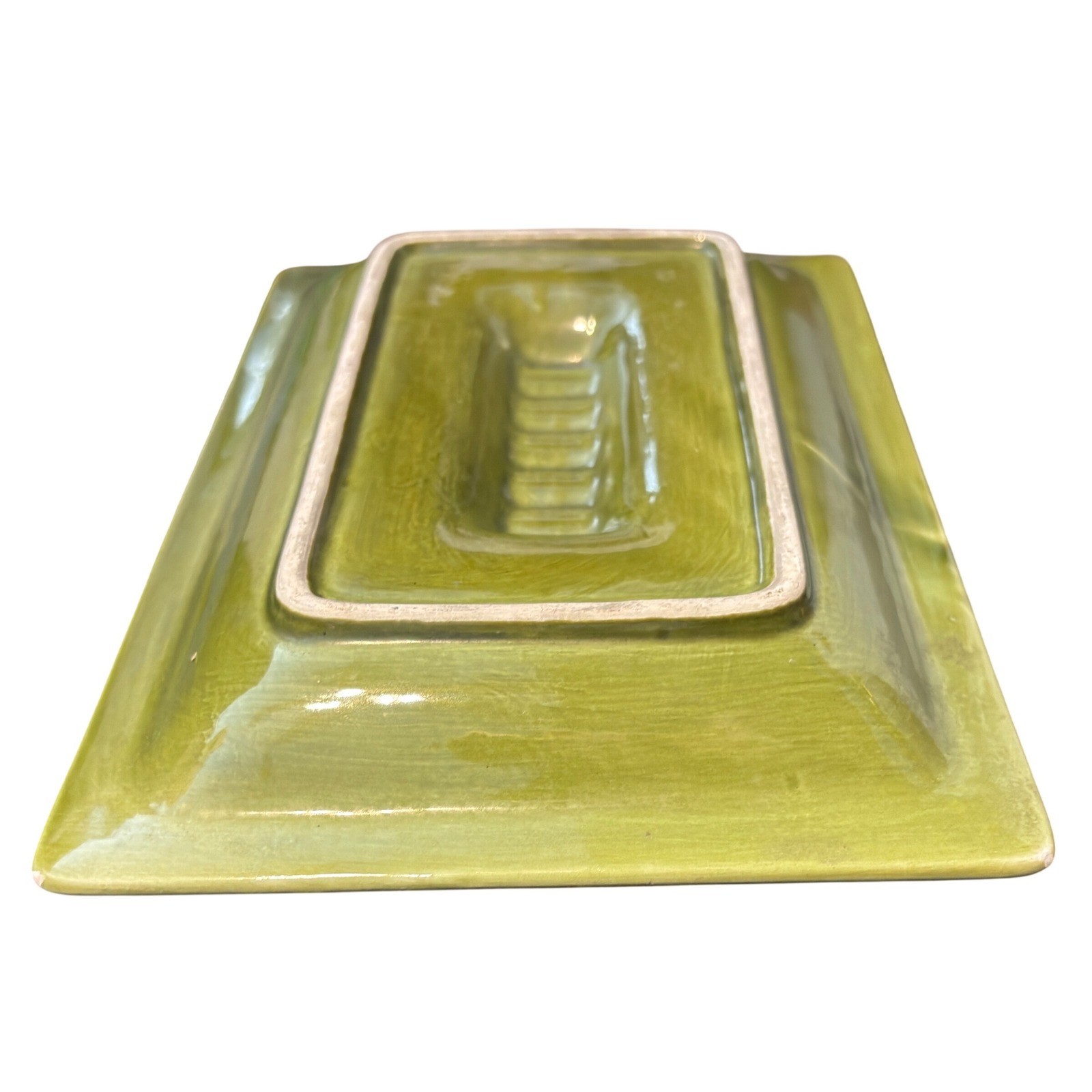 Vintage Ceramic Ashtray Unisex Large Green Geometric Mosaic Excellent Retro