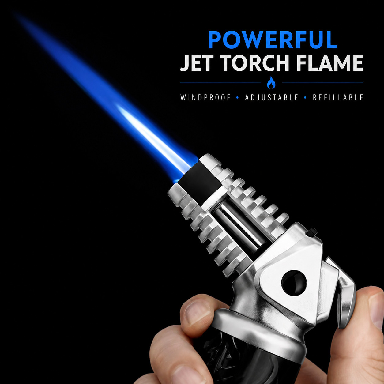 JOBON Jet Torch Lighter Windproof Refillable Butane Adjustable Flame Metal