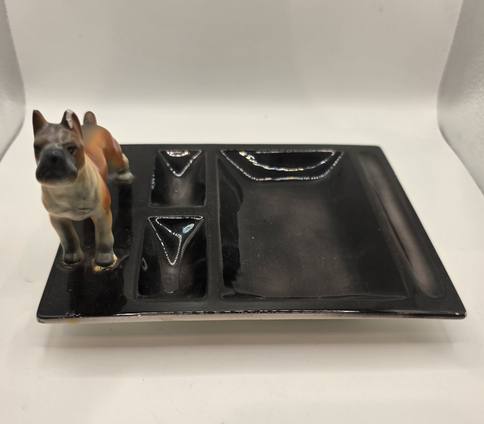 MCM Black Ceramic Rectangle Ashtray with Boxer Dog – Callouts