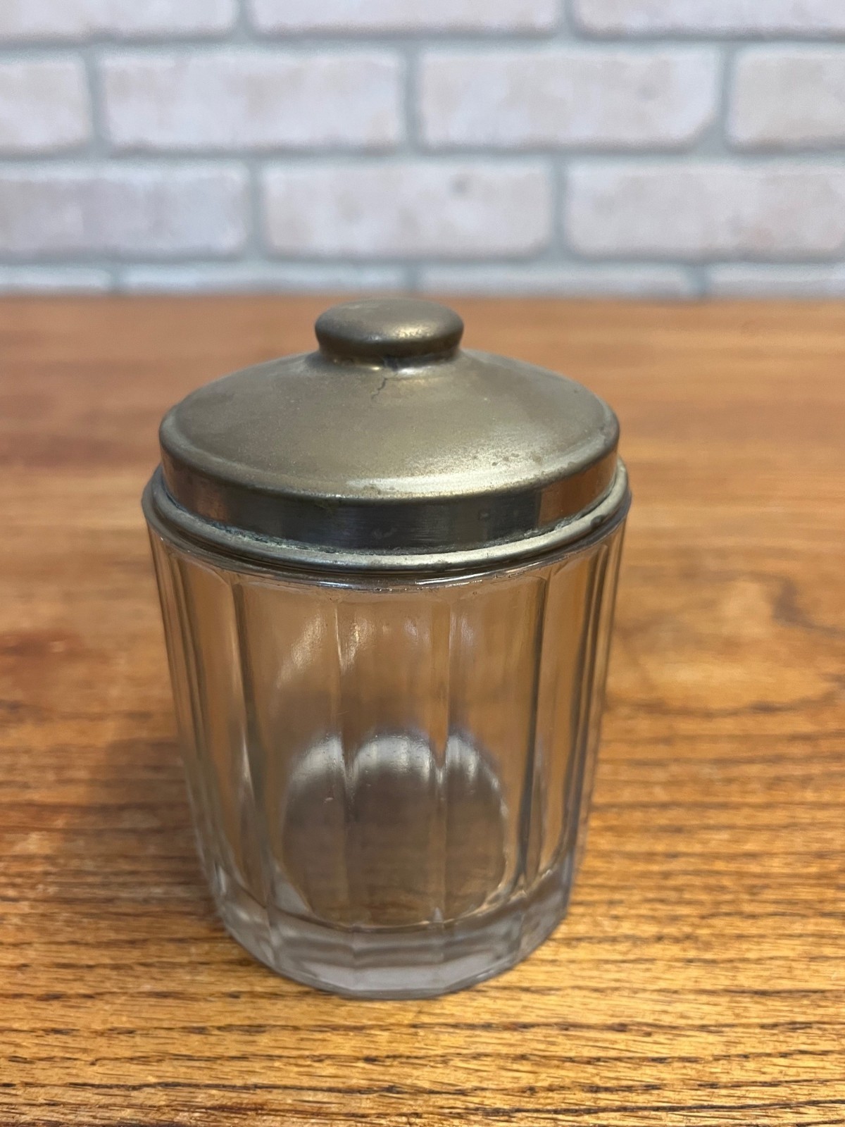 Antique Victorian Glass Tobacco Cigar Humidor or Condiment Jar w/ Lid Small 3″