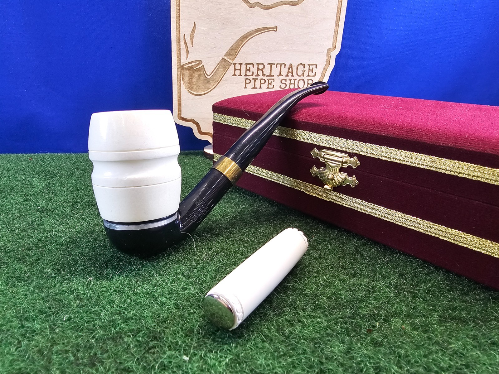 Falcon Bent Frame With Meerschaum Bowl And Tamper Set, Unsmoked, Collectors Case