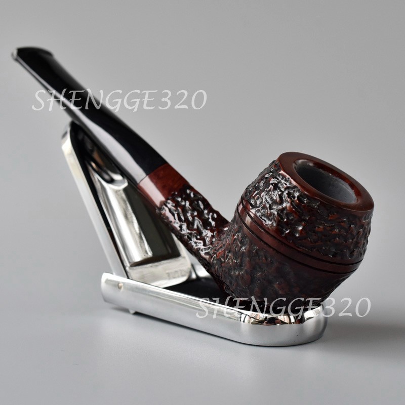 Briar Root Wooden Tobacco Pipe Bulldog Carved Surface Straight Stem Filter Free