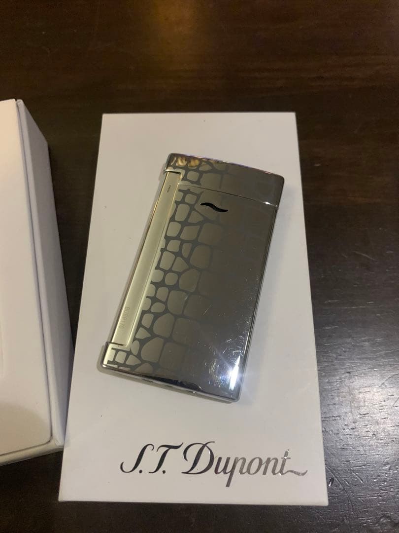 S.T.Dupont Dupont Thin Gas Lighter Croco Dandy Chrome New