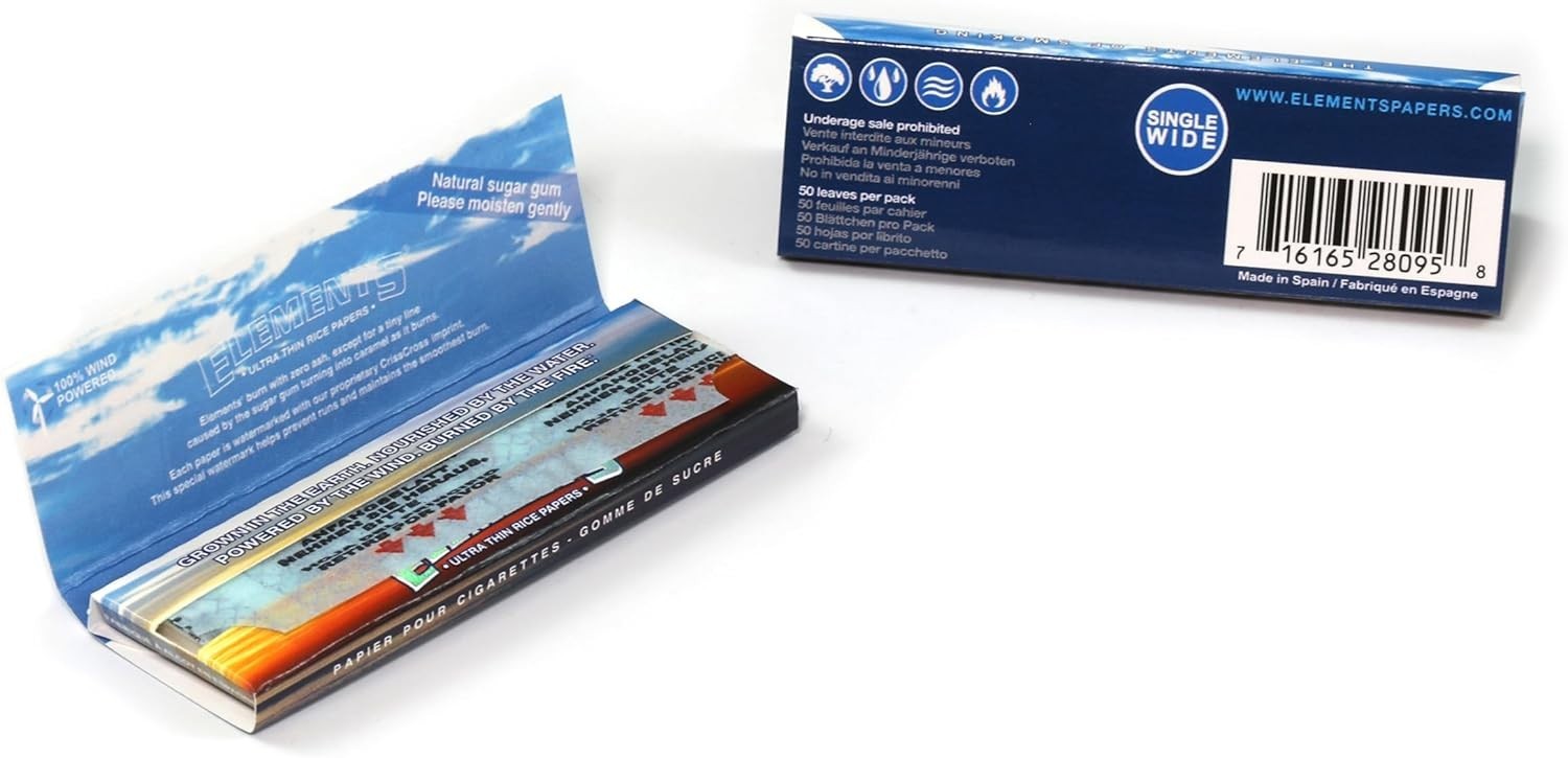 Elements Rolling Papers Cut Corners Singlewide Ultra Thin (One Pack of 50 leaves