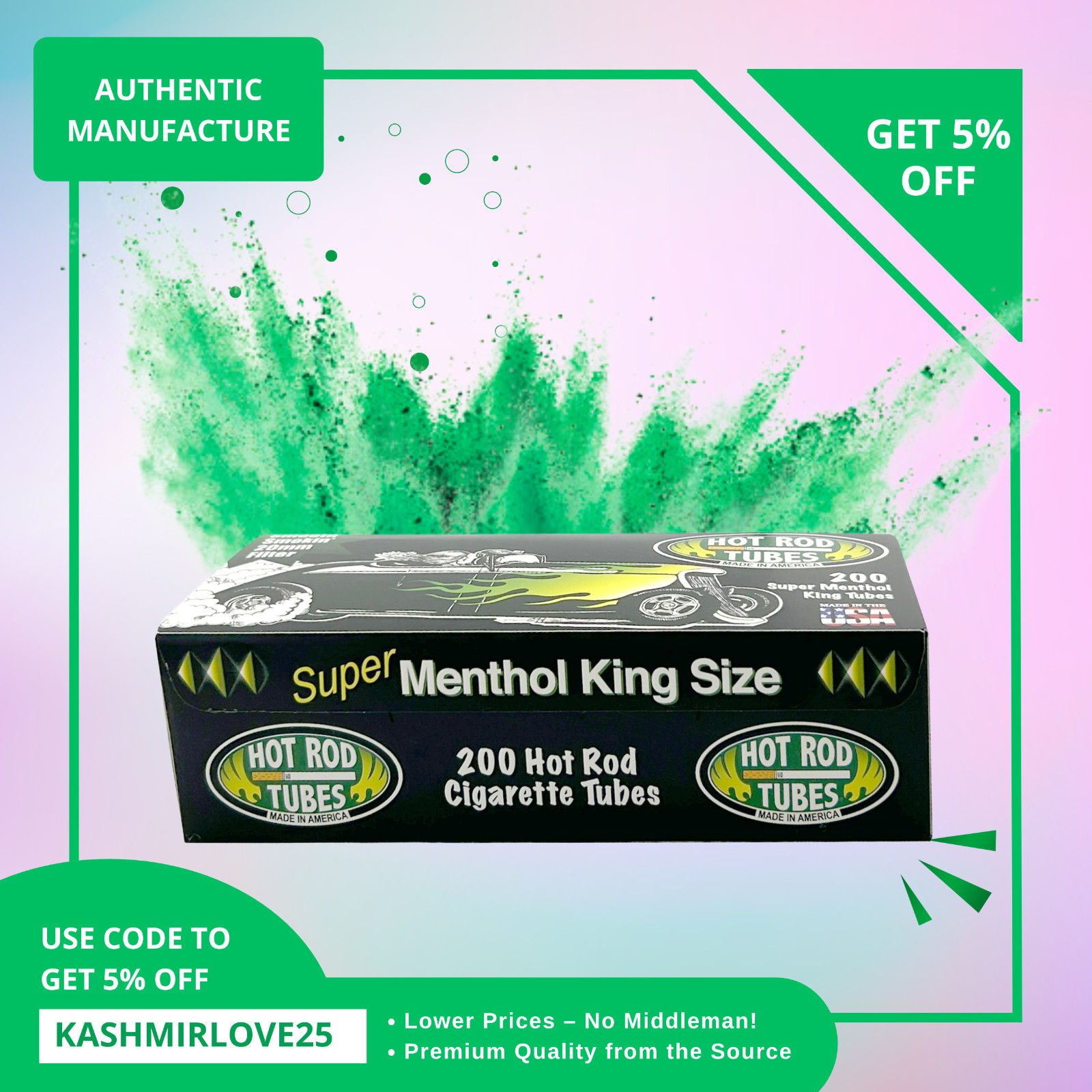 Hotrod Cigarette Filter Tubes King Super Menthol 10 Box of 200/Pack – 2000 Tubes