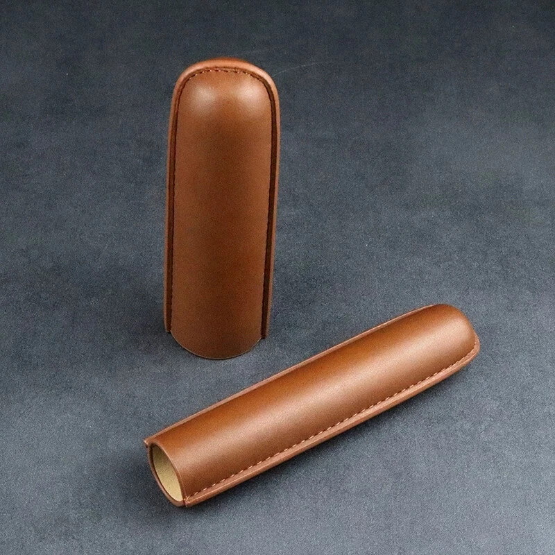 Cowhide Cigar Case Single Tube Portable Travel Humidor Pocket Retro Box Men Gift
