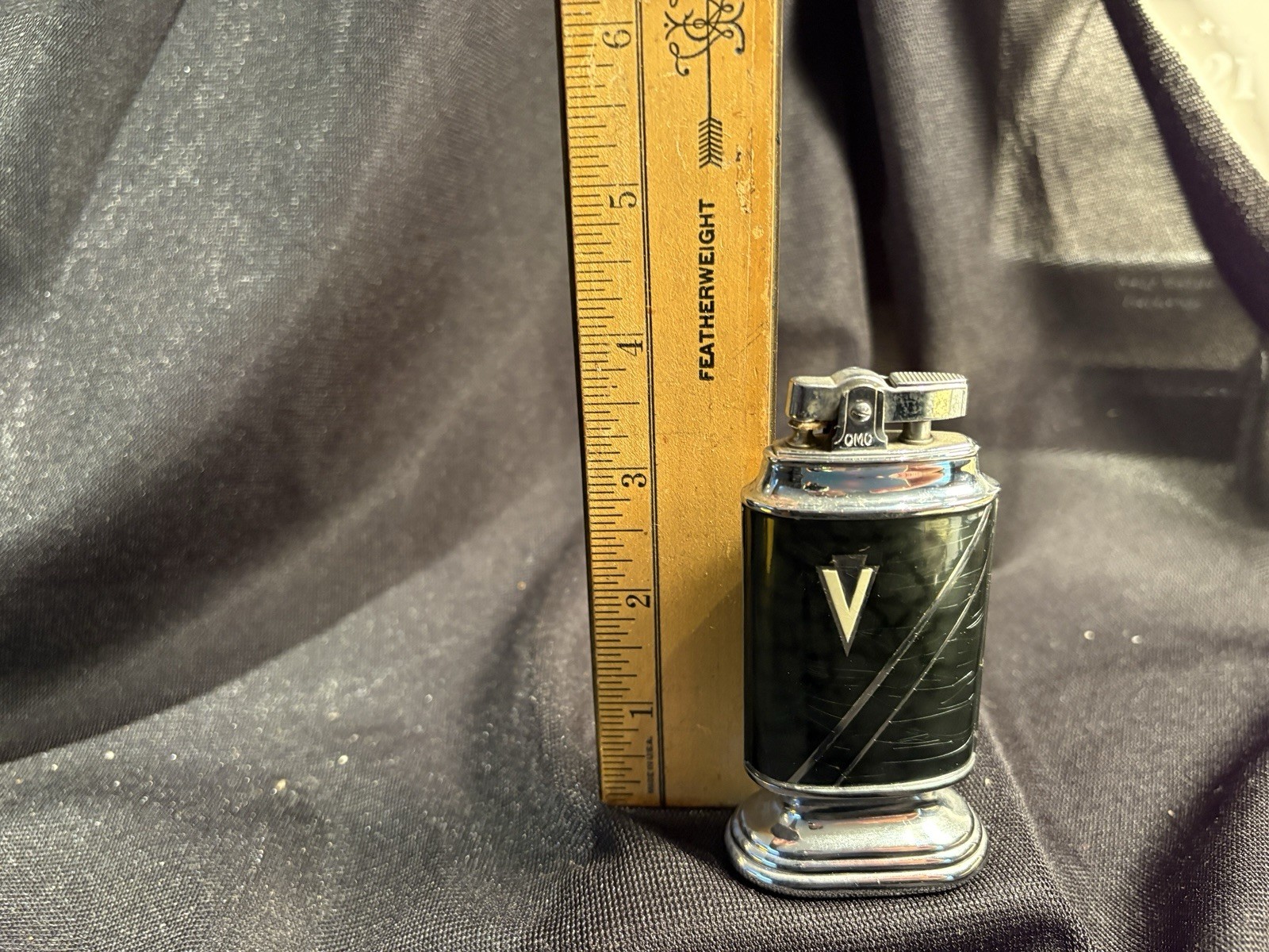 Art Deco Continental CMC Lighter. Near Mint Condition. Chrome/ Black 4”x 2”