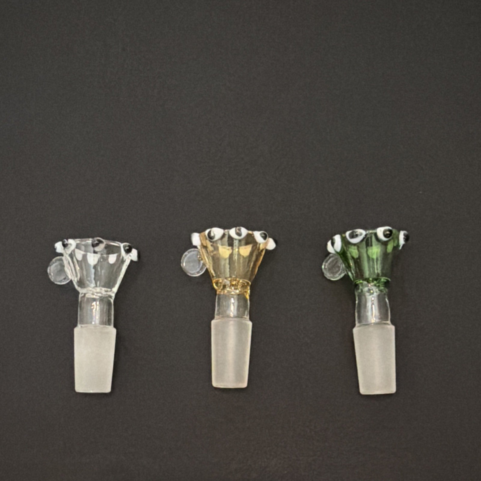 Clear Amber Green Glass Tobacco Pipe Bowl Set Handmade Collectible 3 Pieces