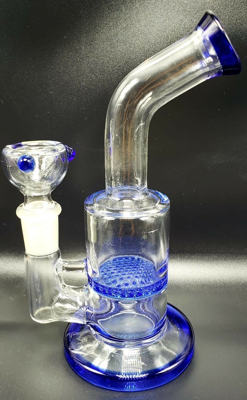 7″ BLUE HONEYCOMB PERCOLATOR Tobacco Hookah Water Pipe Bong THICK Glass +SCREEN
