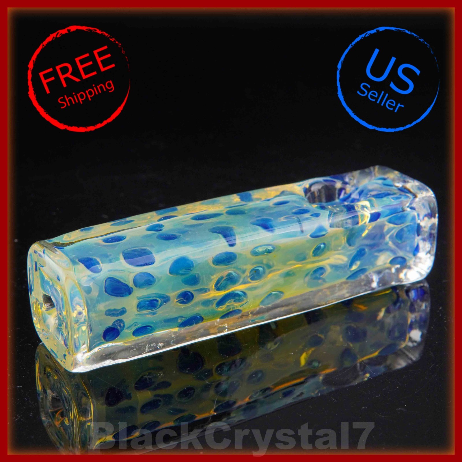 4.25″ Handmade Blue Specter Square Rectangle Tobacco Smoking Bowl Glass Pipes