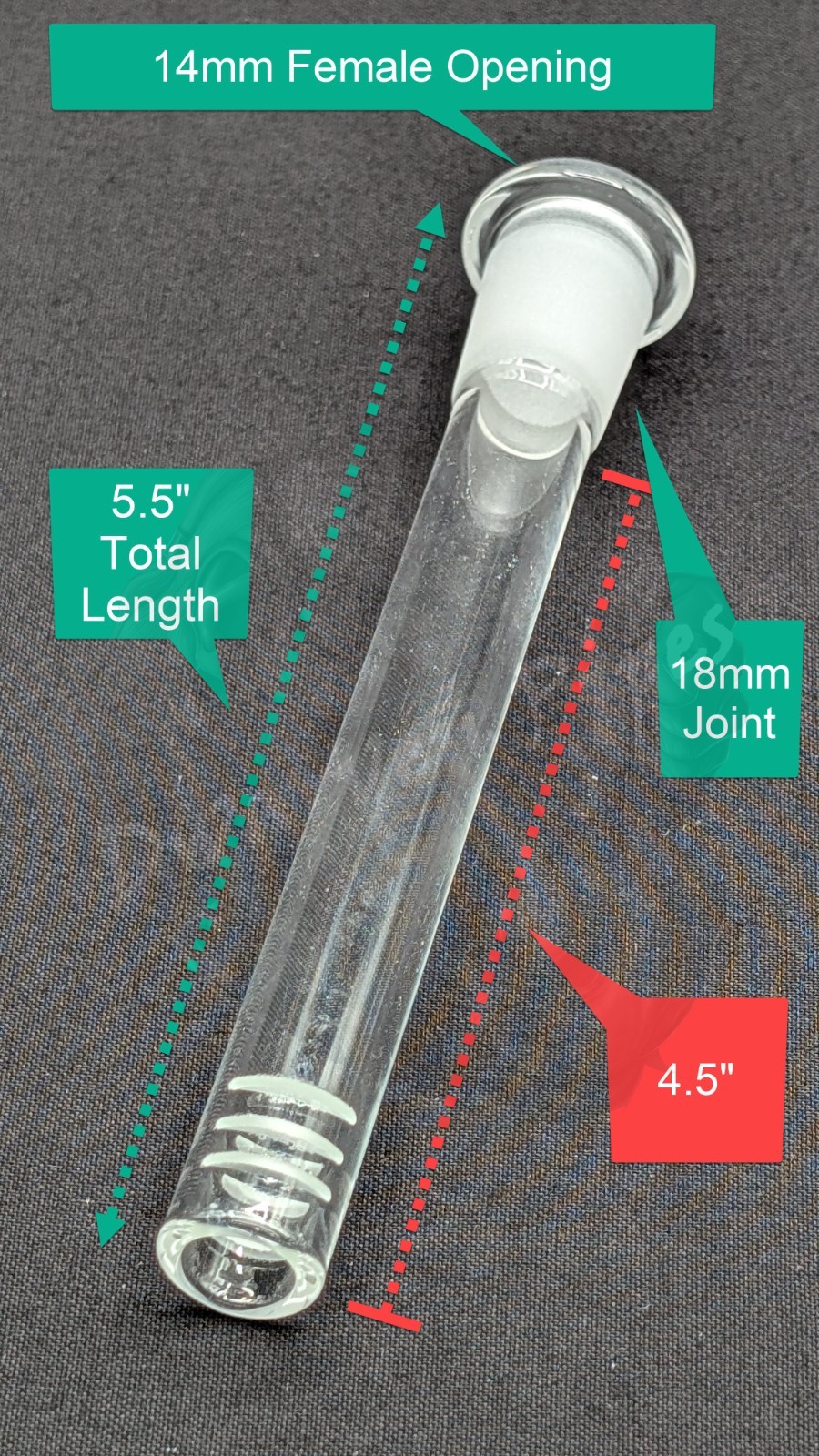 4.5″ 6 Cut Glass Water Pipe Downstem 18MM Male to 14MM Female Opening