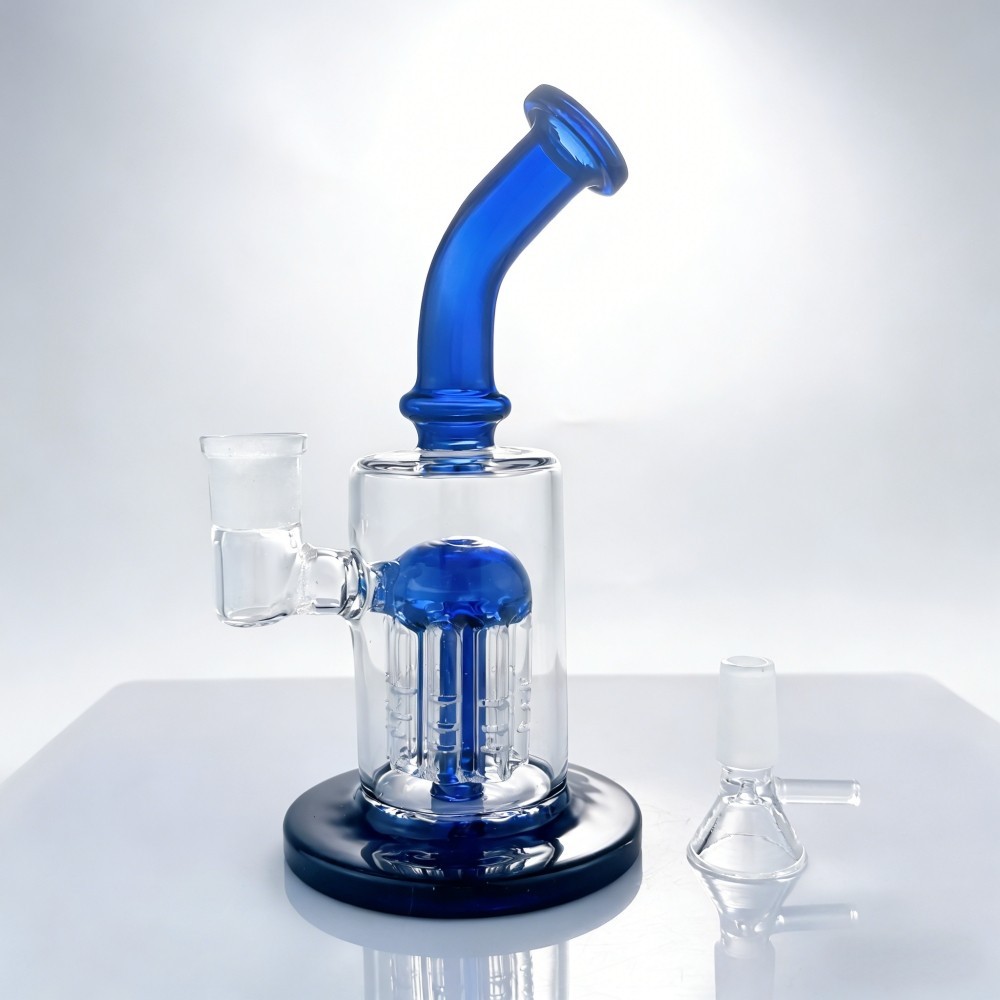 7″ Heavy Glass Bong Water Pipe Tree-arm Perc Blue Bubbler Hookah W/14mm Bowl USA