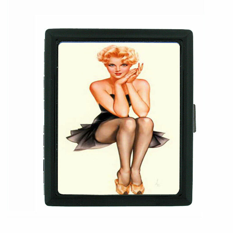 Small Black Cigarette Case Card Money Holder Classic Pin Up D12