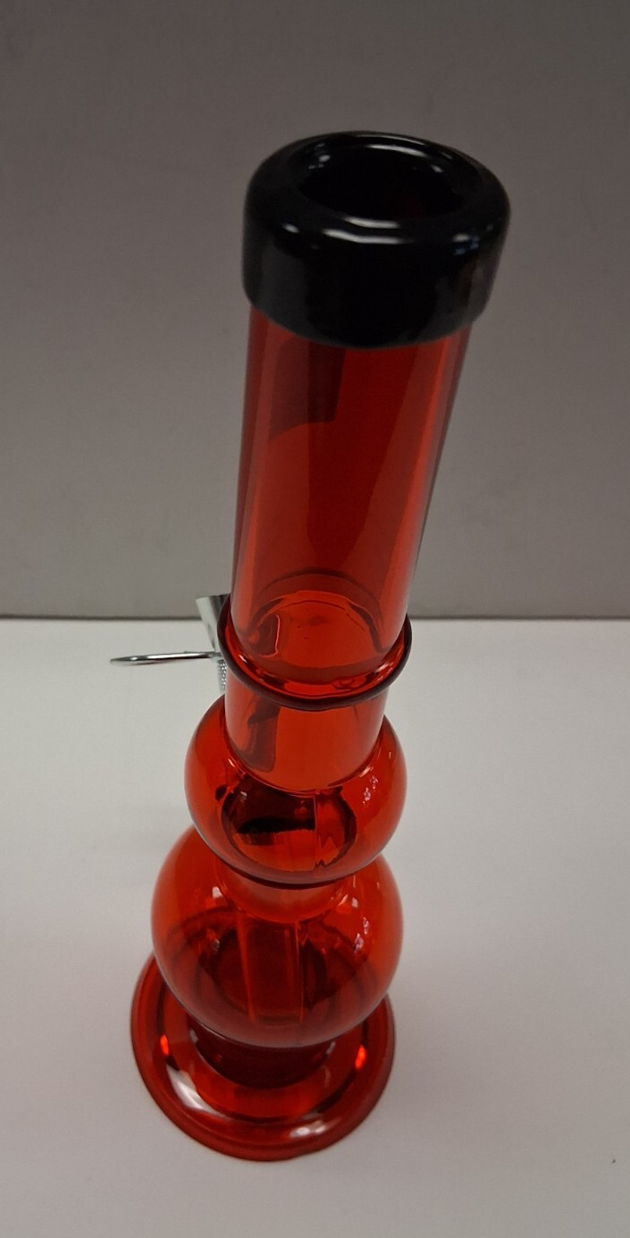 8″ ACRYLIC PLASTIC TWO BUBBLES 1 RING HOOKAH WATER PIPE BONG PULL CARB 1″M RED