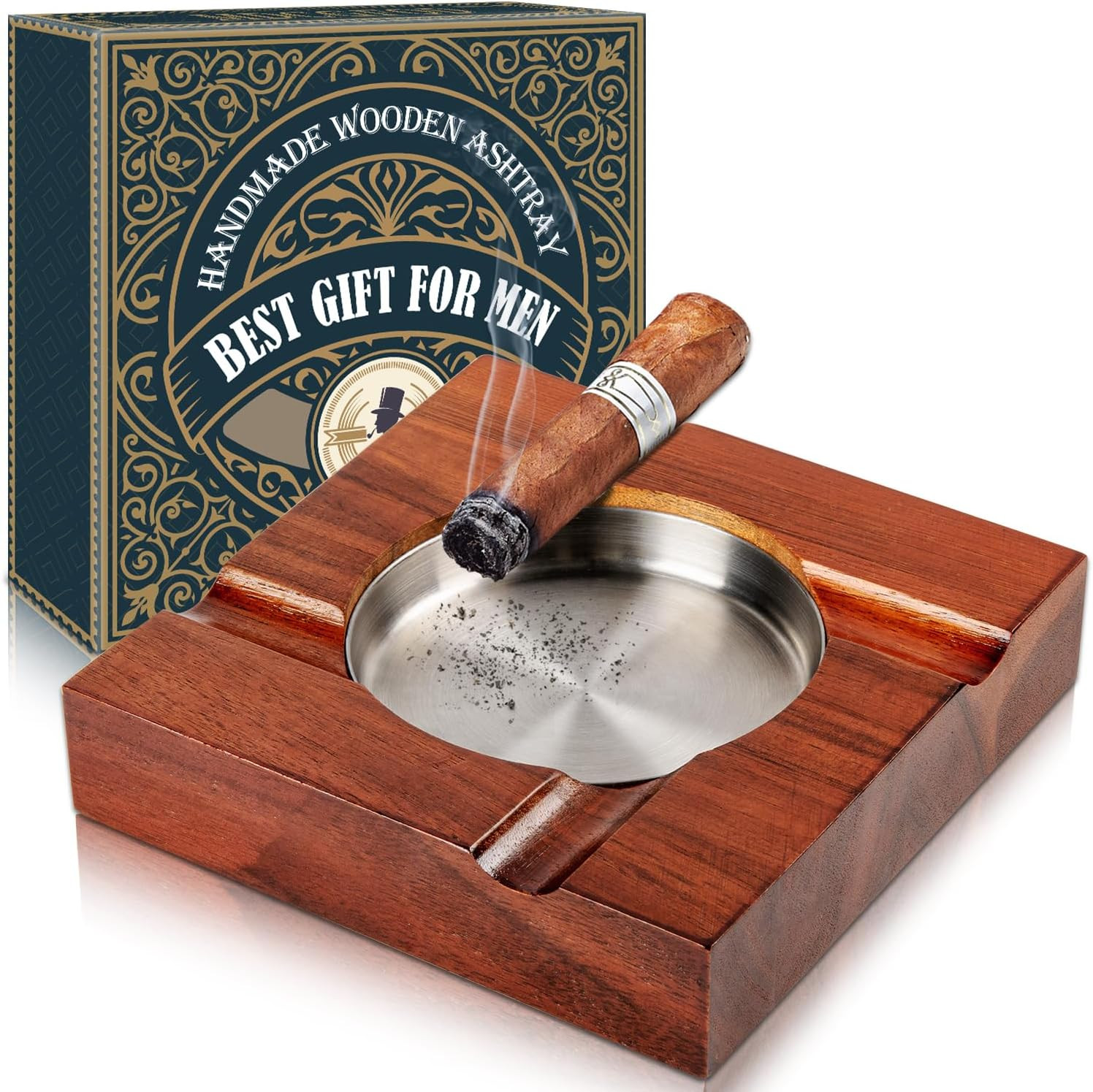 Wood Cigar Ashtray Cigarettes Ashtrays for Indoor Outdoor Patio Home Office Use