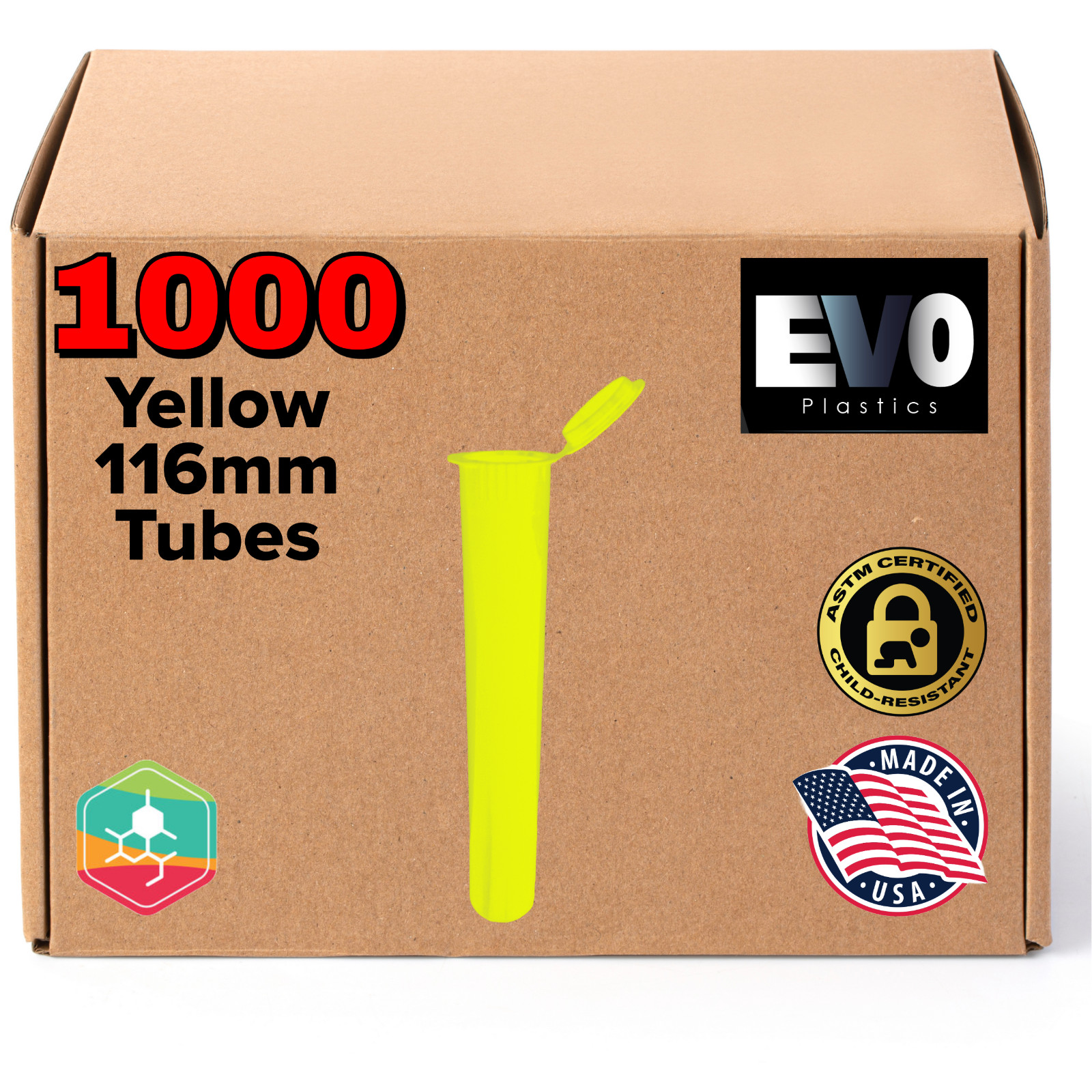 116mm Yellow King Size Pop Top Tubes – Plastic Storage(1000 count)
