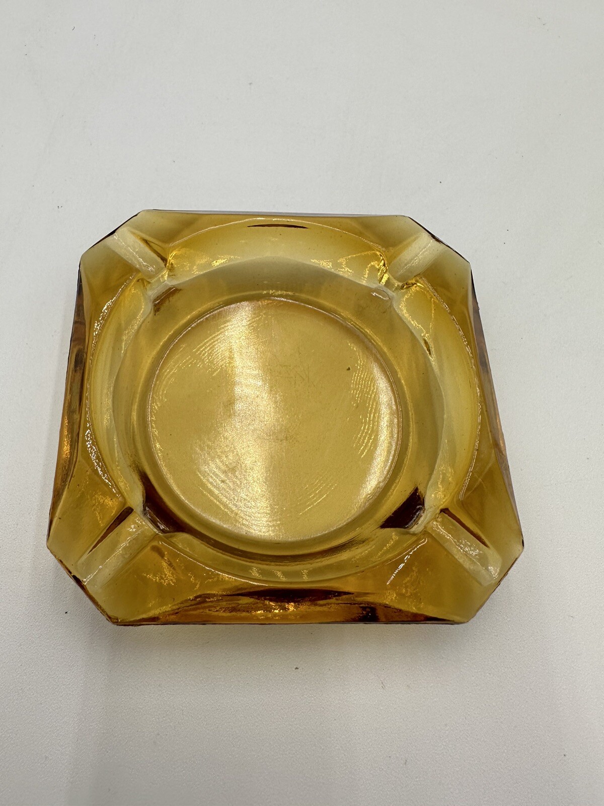 Vintage Mid Century Square Brown Amber Ashtray Glass 3.5 Inch, No Brand