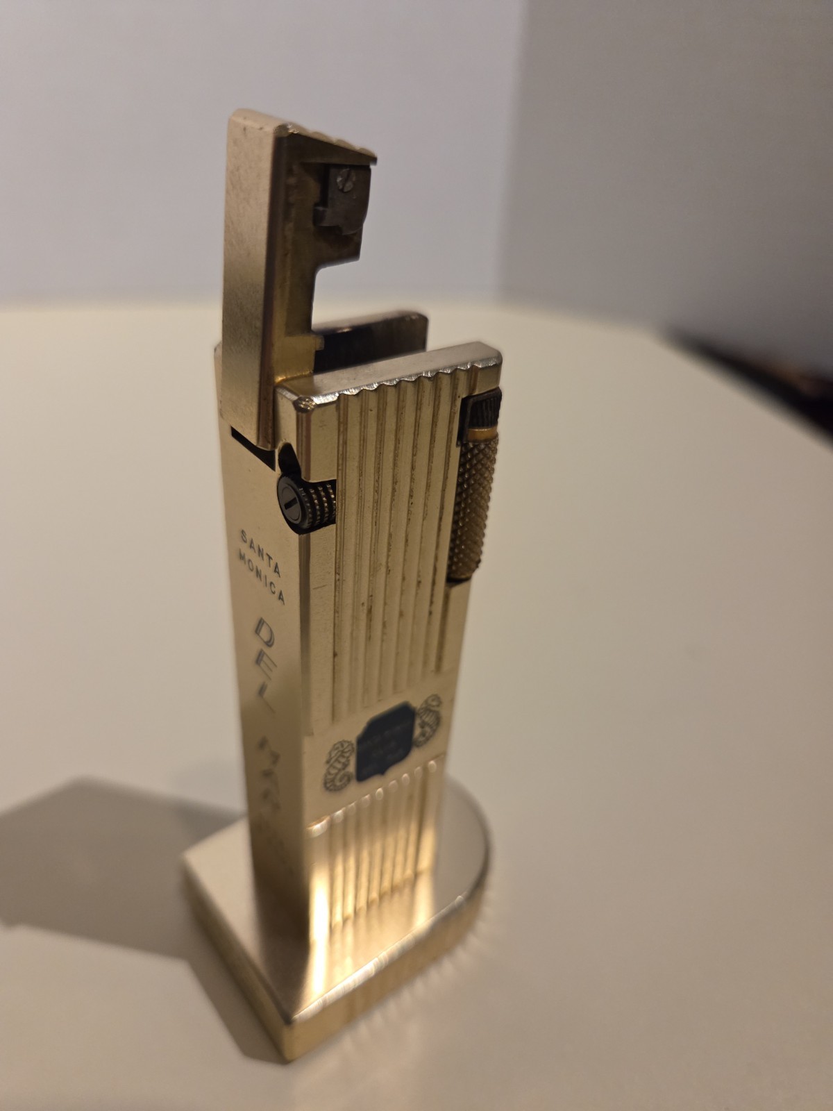 Vintage Cygnus Petrol Table Lighter Made in Japan Del Mar Hotel Club Advertising