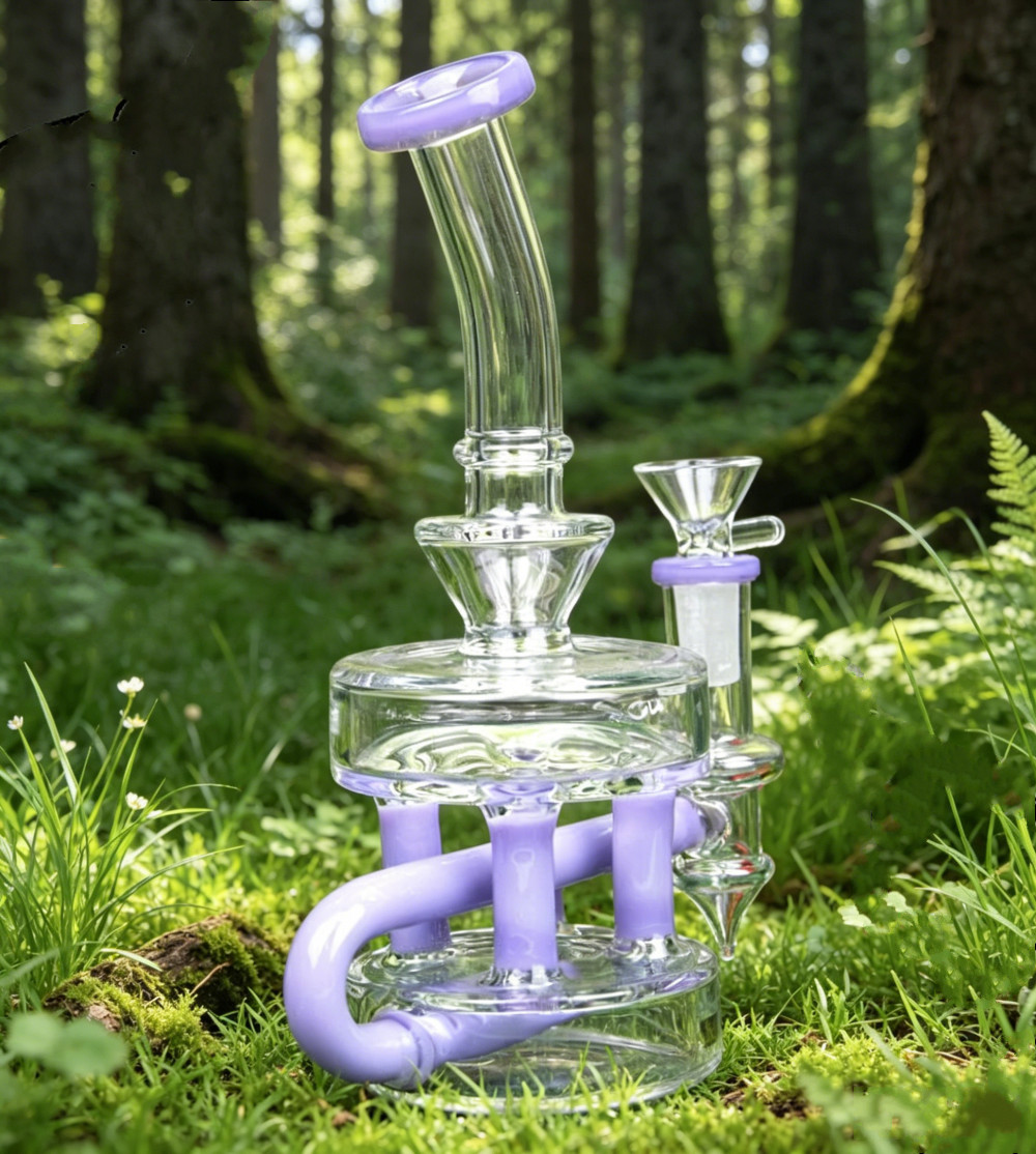 purple Multiple Recycler rig Matrix glass Water Pipe bong Hookah Smoking 14mm