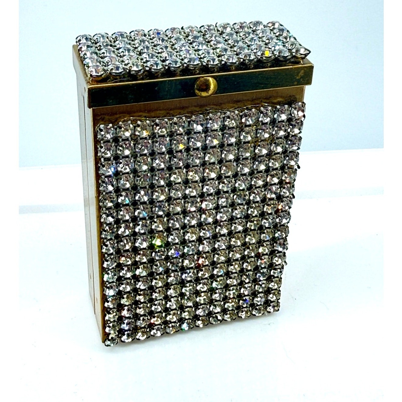 Vintage Marhill Rhinestone Metal Cigarette Case Gold Tone Compact HolderGlam