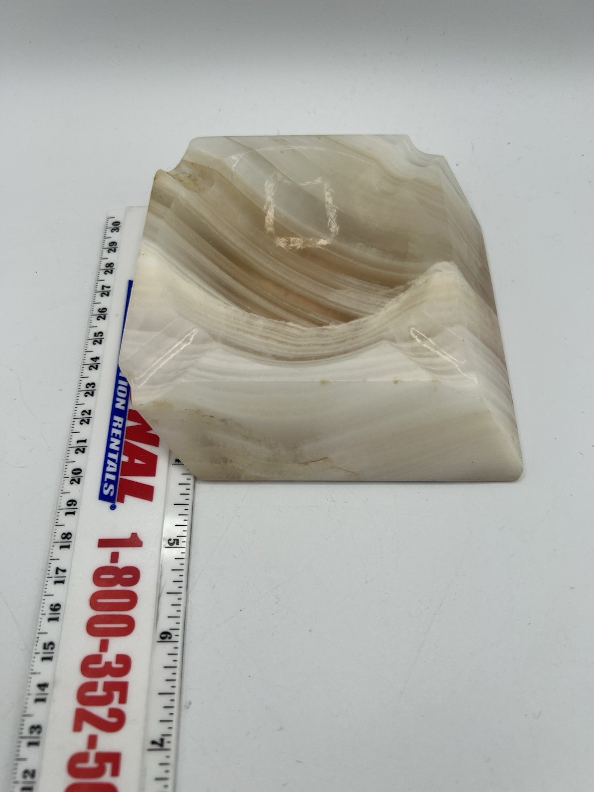 Vintage Art Deco 1960s Italian Hand Carved Alabaster MCM Ashtray Trinket Beige