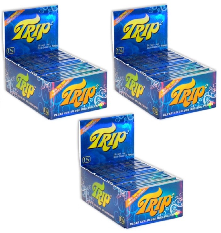 3X BOXES – 24 packs TRIP 2 CLEAR TRANSPARENT SEE THROUGH 1 1/4 ROLLING PAPERS