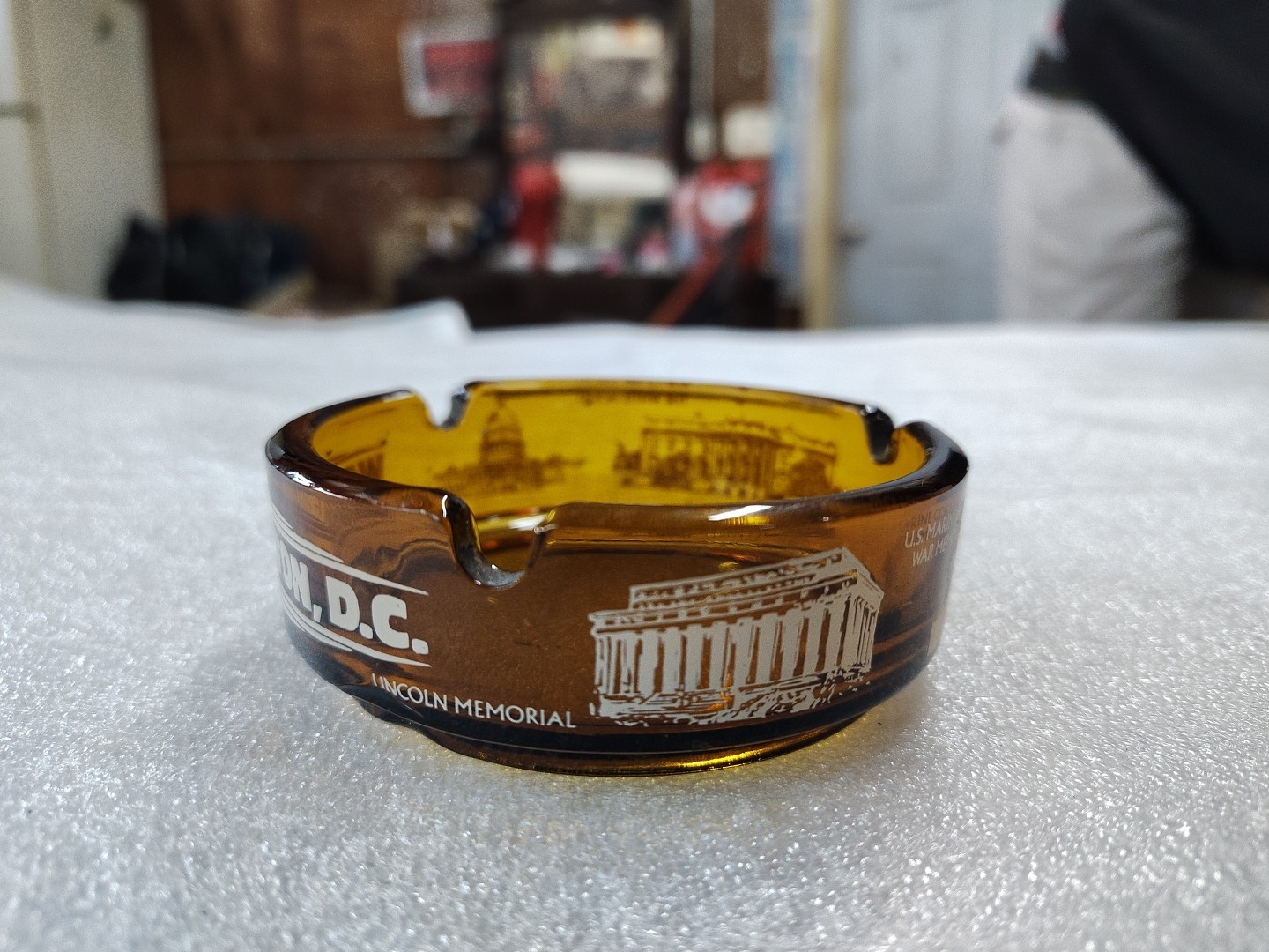 VTG Washington D.C. Amber Glass Ashtray Tourist Souvenir US Capitol Monuments
