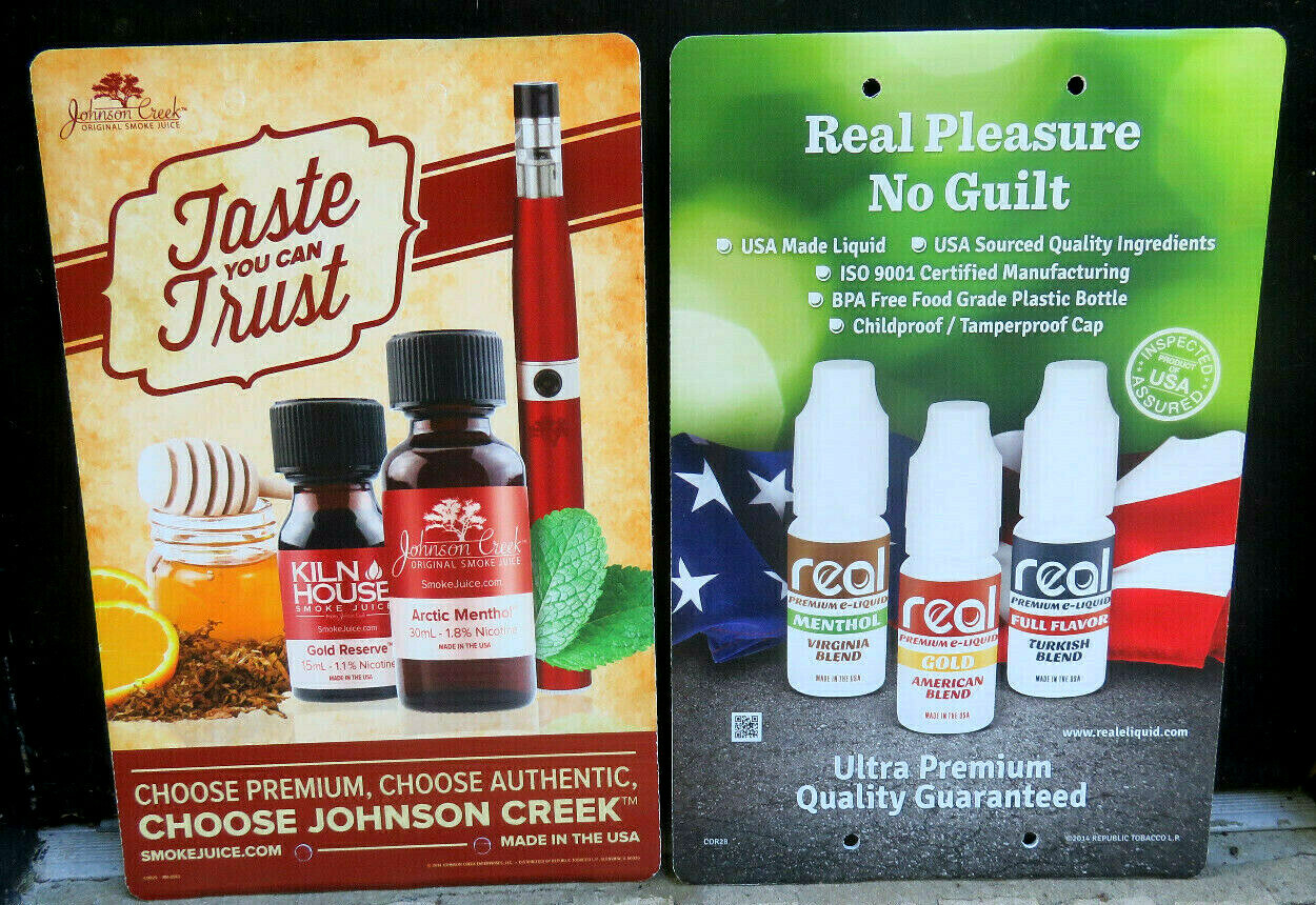 2 Diff 2014 Republic Tobacco Johnson Creek Smoke Juice Store Display Signs 18X12