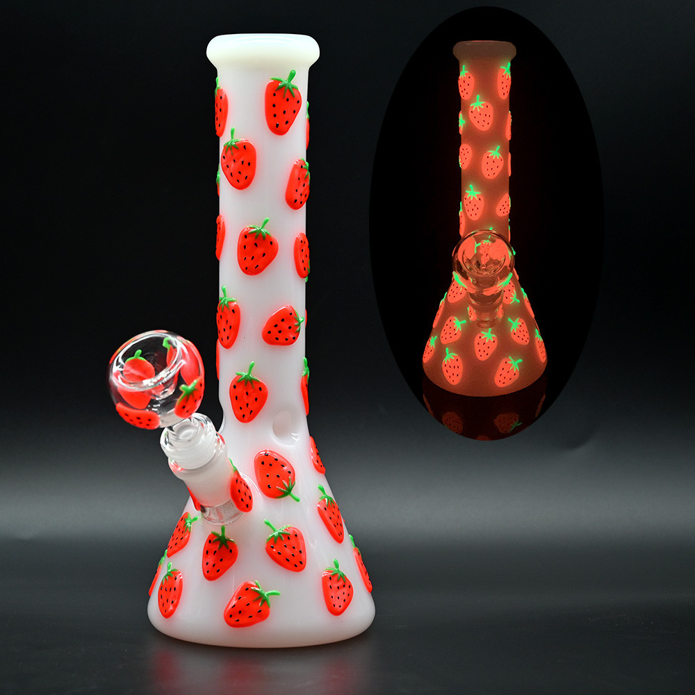 10″ CUTE Glass Bong Strawberry Starlight Smoking Beaker Water Pipe Hookah USA