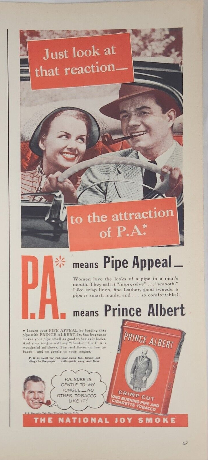 1946 Prince Albert Cigarette Tobacco Vintage Ad just look at that reaction